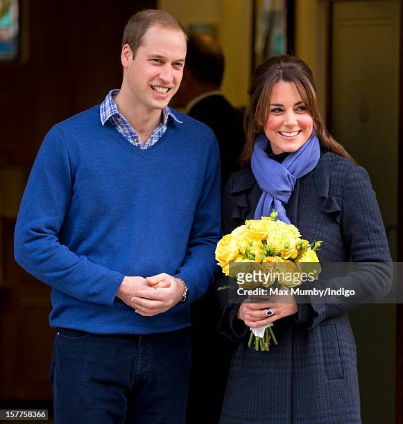 Prince William, Duke of Cambridge and his pregnant wife Catherine, Duchess of Cambridge leave the King Edward VII hospital where the Duchess was...