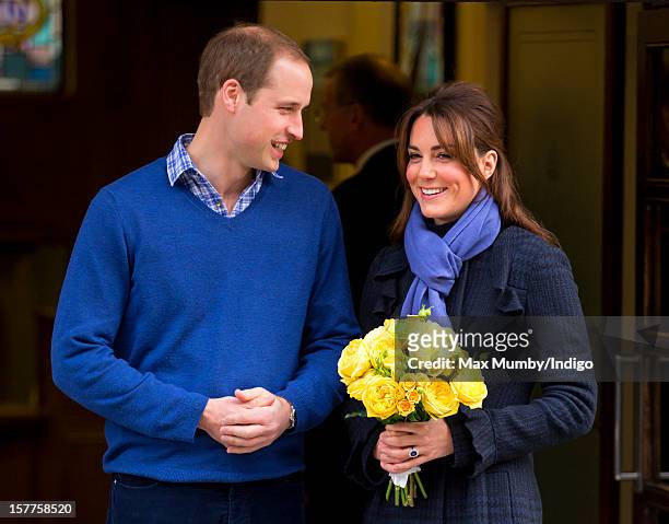 Prince William, Duke of Cambridge and his pregnant wife Catherine, Duchess of Cambridge leave the King Edward VII hospital where The Duchess was...