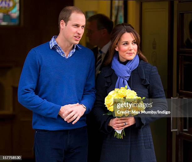 Prince William, Duke of Cambridge and his pregnant wife Catherine, Duchess of Cambridge leave the King Edward VII hospital where The Duchess was...