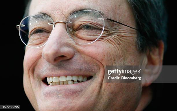 Mario Draghi, president of the European Central Bank , reacts during a news conference at the bank's headquarters in Frankfurt, Germany, on Thursday,...