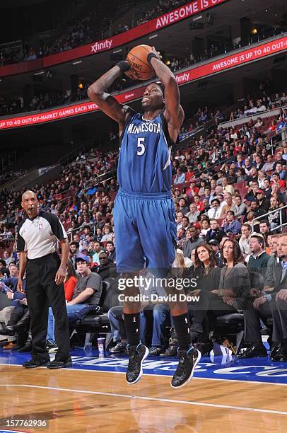 Will Conroy of the Minnesota Timberwolves takes a shot against the Philadelphia 76ers on December 4, 2012 at the Wells Fargo Center in Philadelphia,...