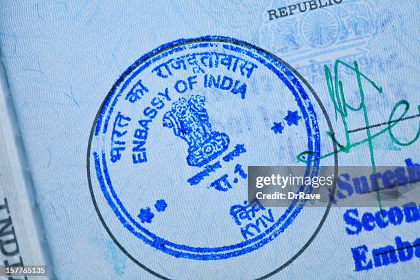 indian embassy stamp in a passport - passport open stock pictures, royalty-free photos & images