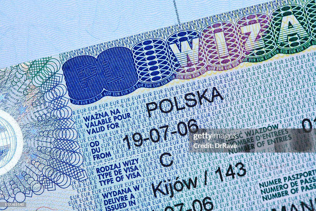 Polish visa stamp in a passport