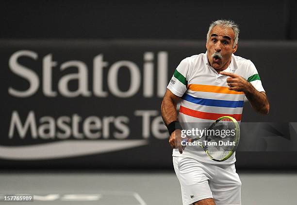 Mansour Bahrami of Iran during match against Wayne Ferreira of South Africa and Peter McNamara of Australia on Day Two of the Statoil Masters Tennis...