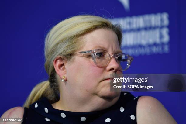 Sarah Carlson, Senior Vice-President of Moody's attends a conference during the 25th Rencontres Economiques d'Aix-en-Provence. The 25th Rencontres...