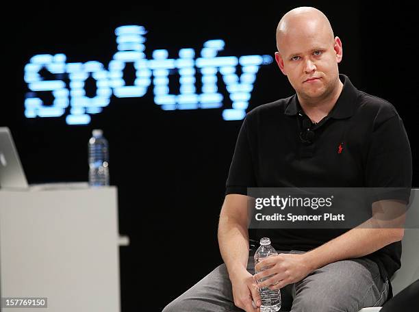 Spotify's founder and CEO Daniel Elk speaks at a Spotify event on December 6, 2012 in New York City. Elk, who started the Swedish music streaming...