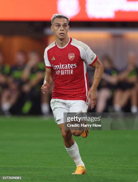 Leandro Trossard of Arsenal chases after the ball during a pre-season friendly between Arsenal and FC Barcelona at SoFi Stadium on July 26, 2023 in...