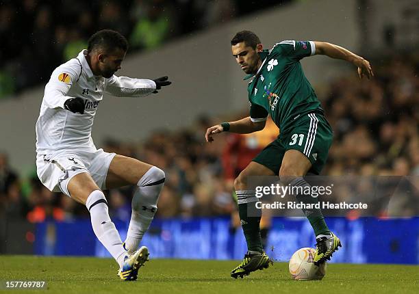Sandro of Tottenham Hotspur and Nikos Spiropoulos of Panathinaikos compete for the ball during the UEFA Europa League Group J match between Tottenham...