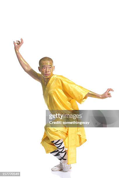 shaolin warrior monk - kung fu pose stock pictures, royalty-free photos & images