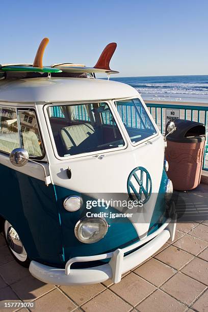 longboard on vw van - volkswagen van stock pictures, royalty-free photos & images