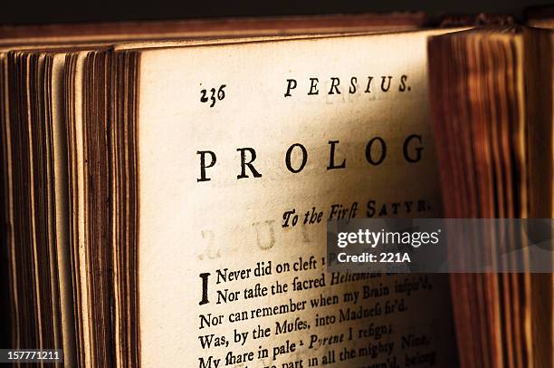 old book: juvenalis and persius satyrs (1735) - satire stock pictures, royalty-free photos & images