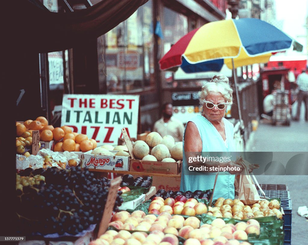 Woman Shopper City Fruit Stand