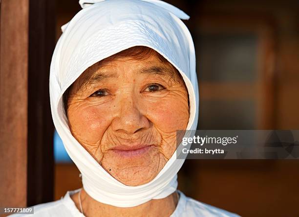 old ama shell diver portrait,japan - pearl diver stock pictures, royalty-free photos & images