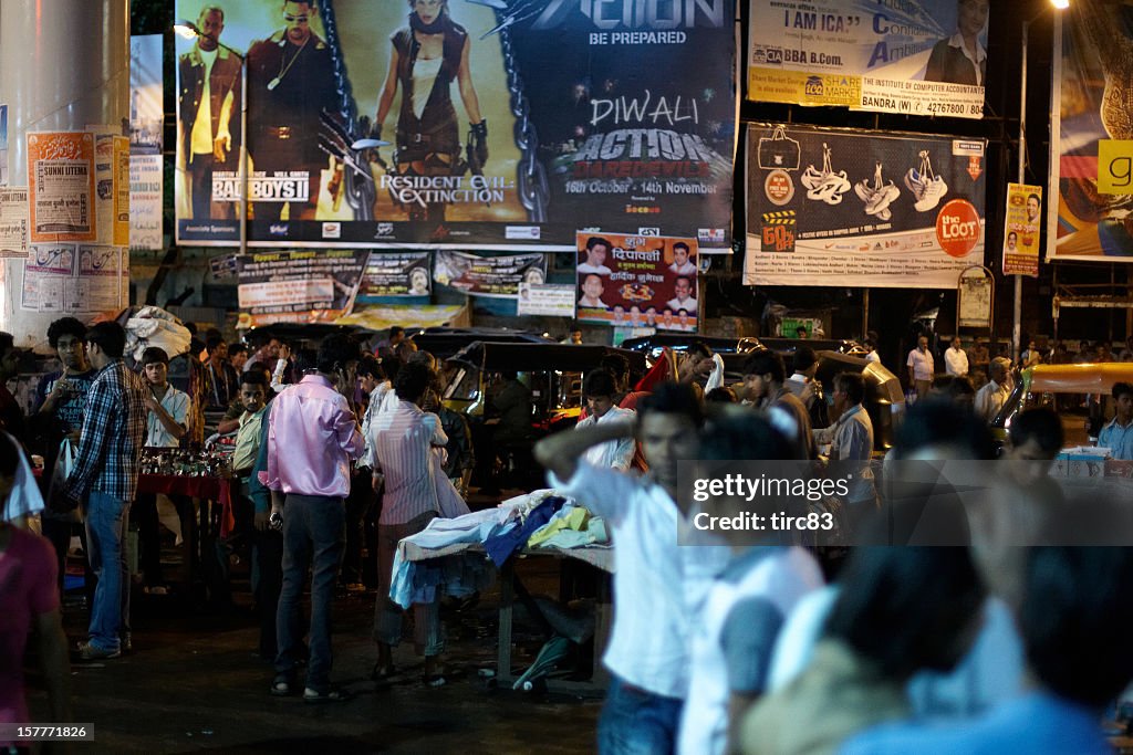 Bustling night time market at Bandra West, Mumbai, India