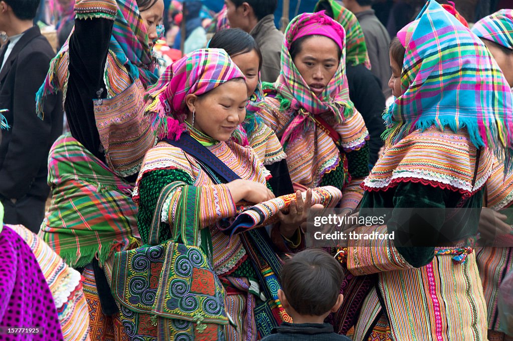 Flower Hmong Women At Can Cau Market In Vietnam