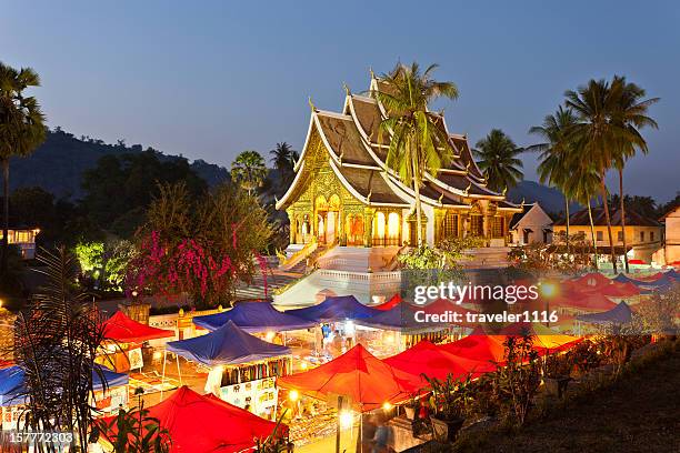 hmong night market in luang prabang, laos - luang prabang stock pictures, royalty-free photos & images