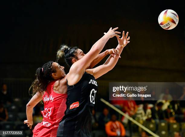 Geva Mentor of England and Maia Wilson of New Zealand during the Netball World Cup 2023, Semi Final 1 match between England and New Zealand at Cape...