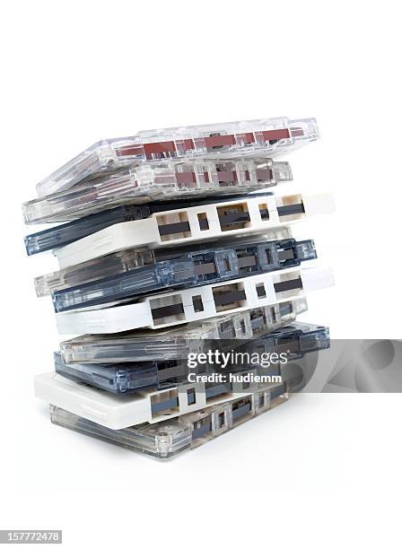 old audio cassettes isolated on white background - cassette stock pictures, royalty-free photos & images