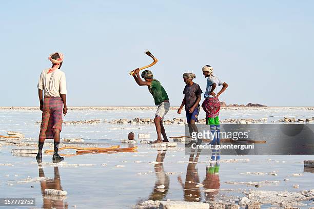 salt workers in the danakil desert, ethiopia - danakil desert stock pictures, royalty-free photos & images