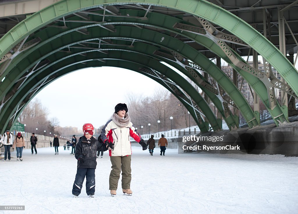 Family Skating on the Rideau Canal, Ottawa, Canada