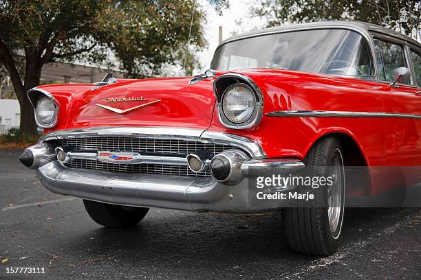 front view of a classic chevrolet - classic car restoration stockfoto's en -beelden