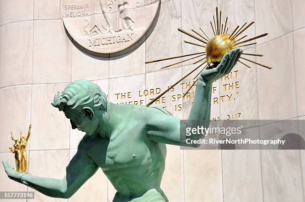 spirit of detroit - detroit michigan stock pictures, royalty-free photos & images