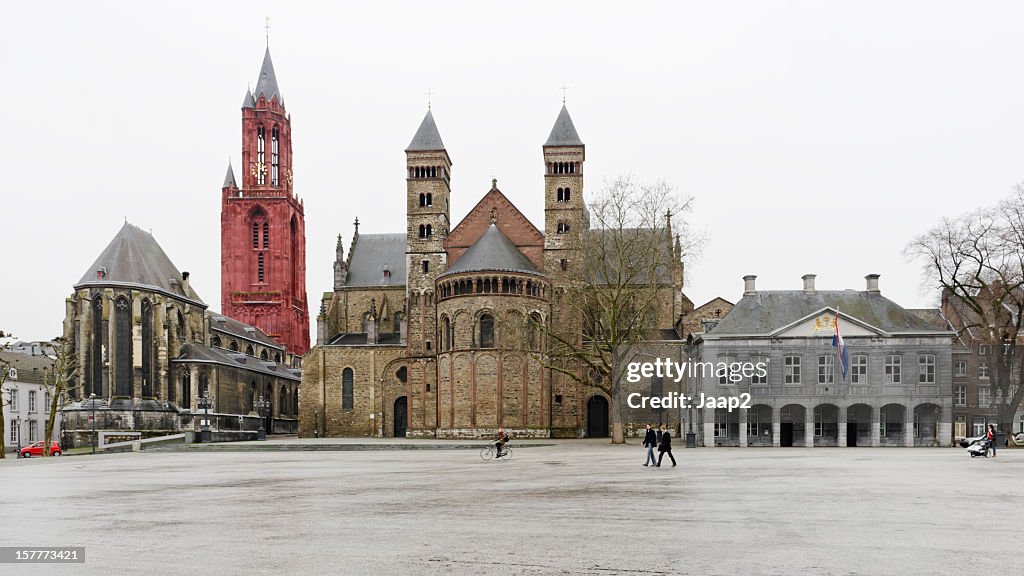 Famous Vrijthof square downtown Maastricht, the Netherlands, panoramic view