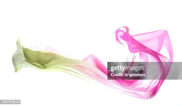 flying graduated silk from green to pink - chiffon stock pictures, royalty-free photos & images