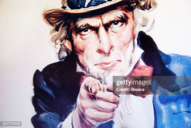 uncle sam's 1917 poster on laptop monitor - uncle sam stock pictures, royalty-free photos & images