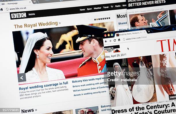 the royal wedding on bbc.com, time.com and cnn.com web pages - royal wedding 2011 stock pictures, royalty-free photos & images