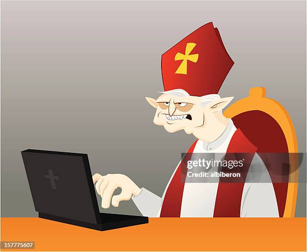 bishop using computer - pope stock illustrations
