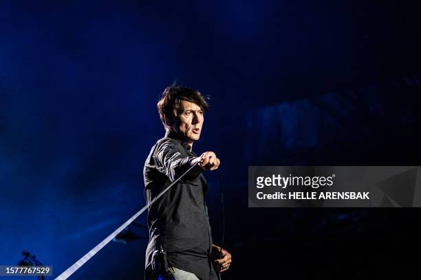 English rock band Suede with Brett Anderson performs on stage of the Smukfest Music Festival in Skanderborg, Denmark, on August 5, 2023. The festival...