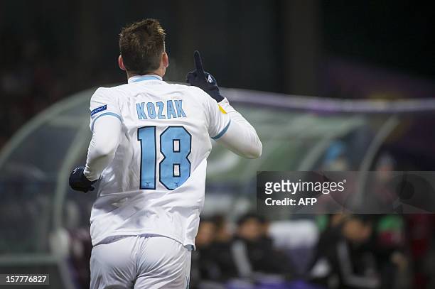 Lazio's Libor Kozak celebrates after scoring a goal during the UEFA Europa League football match NK Maribor vs S.S. Lazio in Maribor, on December 6,...