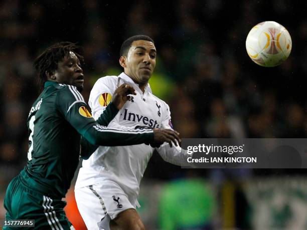 Panathinaikos's Ivorian midfielder Ibrahim Sissoko vies with Tottenham Hotspur's English midfielder Aaron Lennon during a UEFA Europa League group J...