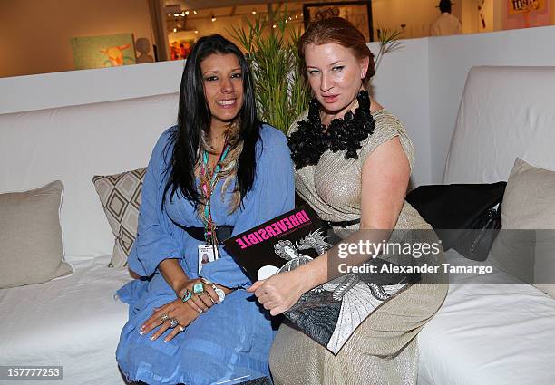 Noor Polazekovic and Natasha Kertes pose during the 5th Annual Museum Professionals & Curators Brunch at Art Miami VIP Lounge on December 6, 2012 in...