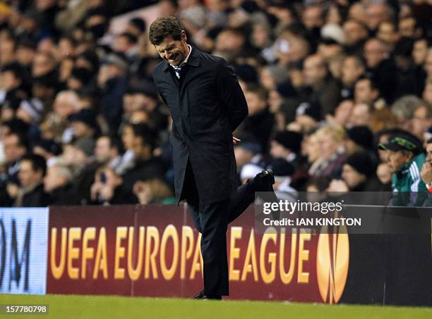 Tottenham Hotspur's Portuguese manager Andre Villas-Boas gestures during the UEFA Europa League group J football match between Tottenham Hotspur and...