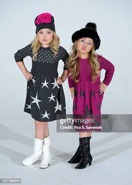 Personalities Eden Wood and Isabella Barrett perform during Eden Wood and Isabella Barrett "LOL" Music video shoot at Picture Ray Studios on December...