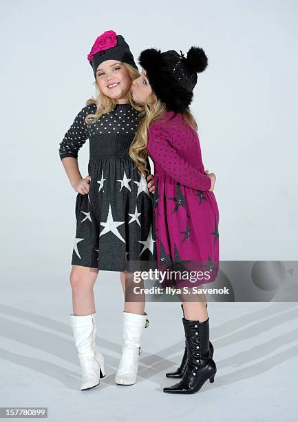 Personalities Eden Wood and Isabella Barrett perform during Eden Wood and Isabella Barrett "LOL" Music video shoot at Picture Ray Studios on December...