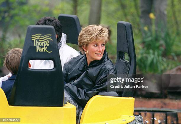 Diana Princess Of Wales, Prince William & Prince Harry Visit The 'Thorpe Park' Amusement Park.