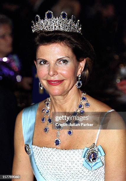 Queen Silvia Of Sweden Attends The Nobel Prize Banquet At The City Hall In Stockholm.