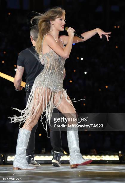 Taylor Swift performs onstage during Taylor Swift | The Eras Tour at Levi's Stadium on July 28, 2023 in Santa Clara, California.