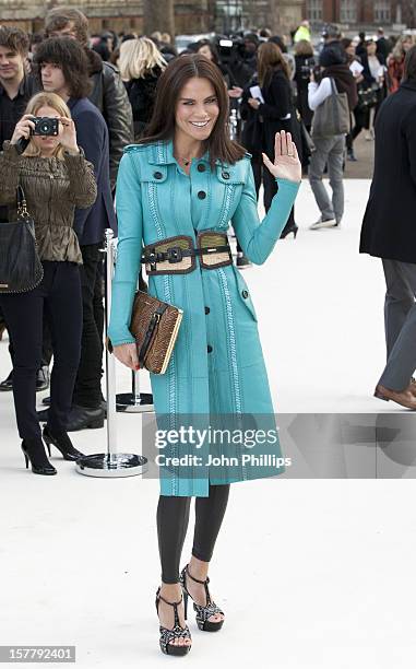 Ebru Salli Arrives At The Burberry Autumn Winter 2012 Womenswear Show During London Fashion Week At Kensington Gardens.