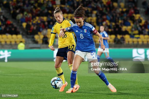 Barbara Bonansea of Italy and Filippa Angeldal of Sweden compete for the ball during the FIFA Women's World Cup Australia & New Zealand 2023 Group G...