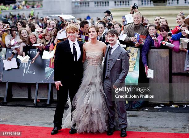 Rupert Grint, Emma Watson And Daniel Radcliffe Arriving At The World Premiere Of Harry Potter And The Deathly Hallows Part 2, In Trafalgar Square In...