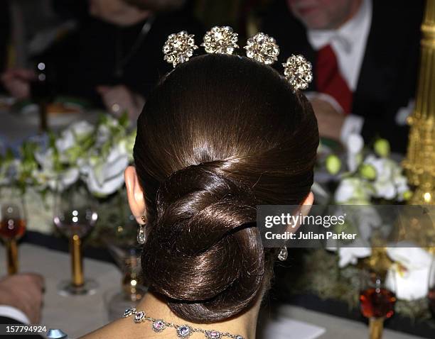 Crown Princess Victoria Of Sweden Attends The Nobel Prize Presentation Banquet At The City Hall In Stockholm.