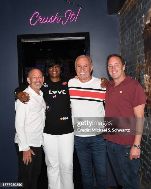 Ronnie Weinstein, Ice House Executive GM Penny Toler, Ice House owner Johnny Buss and comedian Jay Mohr at The Ice House Comedy Club on July 28, 2023...