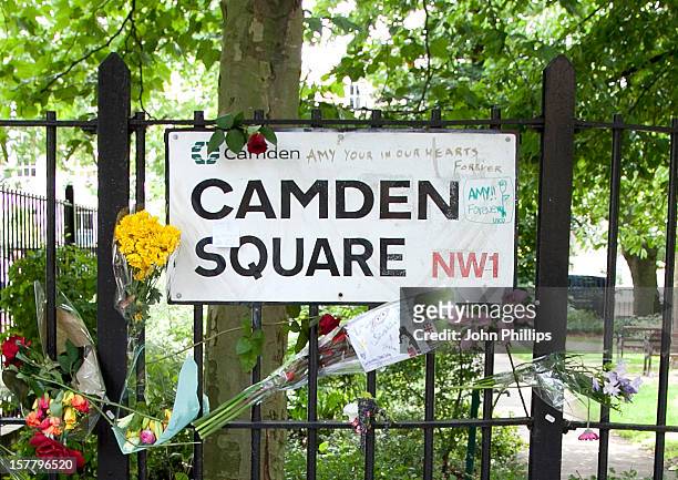 Flowers Are Left By Well Wishers In Camden Outside The North London Home Of Amy Winehouse Where She Was Found Dead On Saturday.