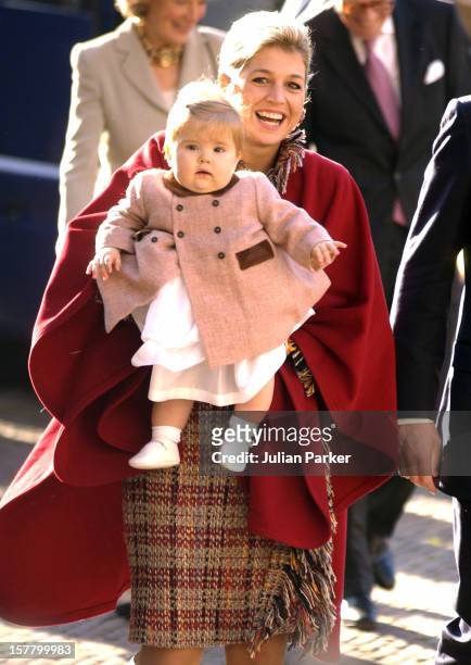 Crown Princess Maxima And Daughter Amelia Attend The Christening Of Prince Constantijn & Princess Laurentien Of Holland'S Son Claus-Casimir, At The...