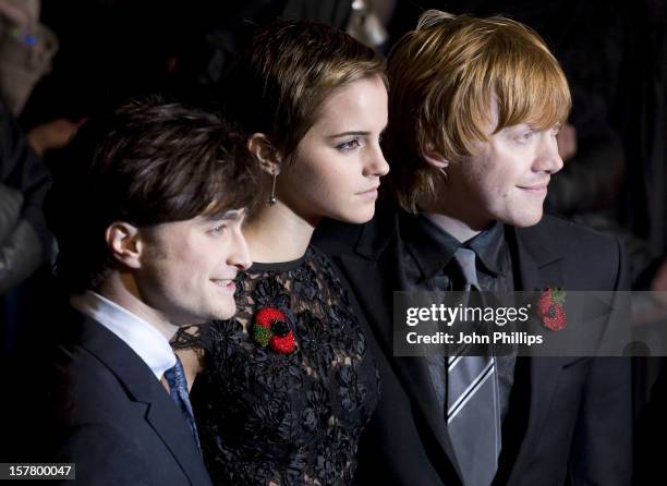 Daniel Radcliffe, Emma Watson And Rupert Grint Attends The World Premiere Of Harry Potter And The Deathly Hallows: Part 1 Held At The Odeon Leicester...