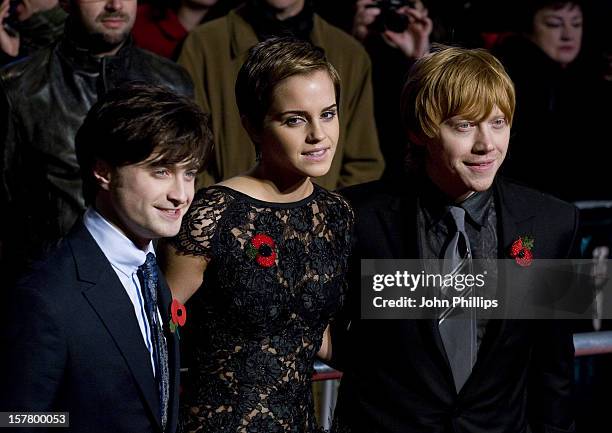 Daniel Radcliffe, Emma Watson And Rupert Grint Attends The World Premiere Of Harry Potter And The Deathly Hallows: Part 1 Held At The Odeon Leicester...